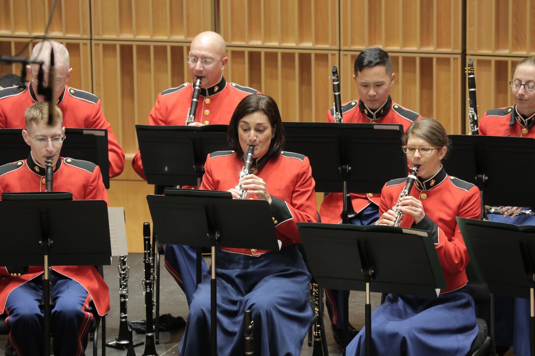 On Feb. 14. 2016, the U.S. Marine Band clarinet section presented a chamber music program featuring works for both small ensembles and clarinet choir. The concert took place at the John Philip Sousa Band Hall at the Marine Barracks Annex in Washington, D.C. (U.S. Marine Corps photo by Master Sgt. Amanda Simmons/released) 