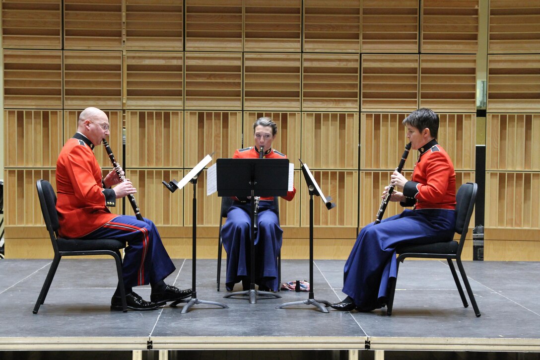On Feb. 14. 2016, the U.S. Marine Band clarinet section presented a chamber music program featuring works for both small ensembles and clarinet choir. The concert took place at the John Philip Sousa Band Hall at the Marine Barracks Annex in Washington, D.C. (U.S. Marine Corps photo by Master Sgt. Amanda Simmons/released) 