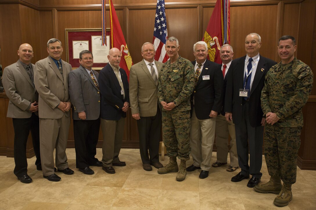 Members of the Employment Support of the Guard and Reserve organization met with Lt. Gen. Rex C. McMillian (5th from the right), commander of Marine Forces Reserve, Feb. 12, 2016, at Marine Corps Support Facility New Orleans. The ESGR is a volunteer organization that seeks to build relationships between Guard and Reserve members and their employers. (U.S. Marine Corps photo by Lance Cpl. Melissa Martens/ Released)