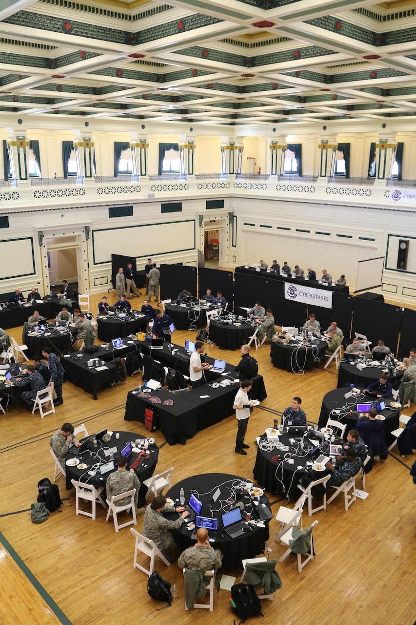 Midshipmen and cadets from the Navy, Army, Air Force and Coast Guard service academies participate in CyberStakes 2016, an annual cutting-edge Defense Department cyber skills competition held in Pittsburgh, Feb. 5-7, 2016. Photo courtesy of ForAllSecure