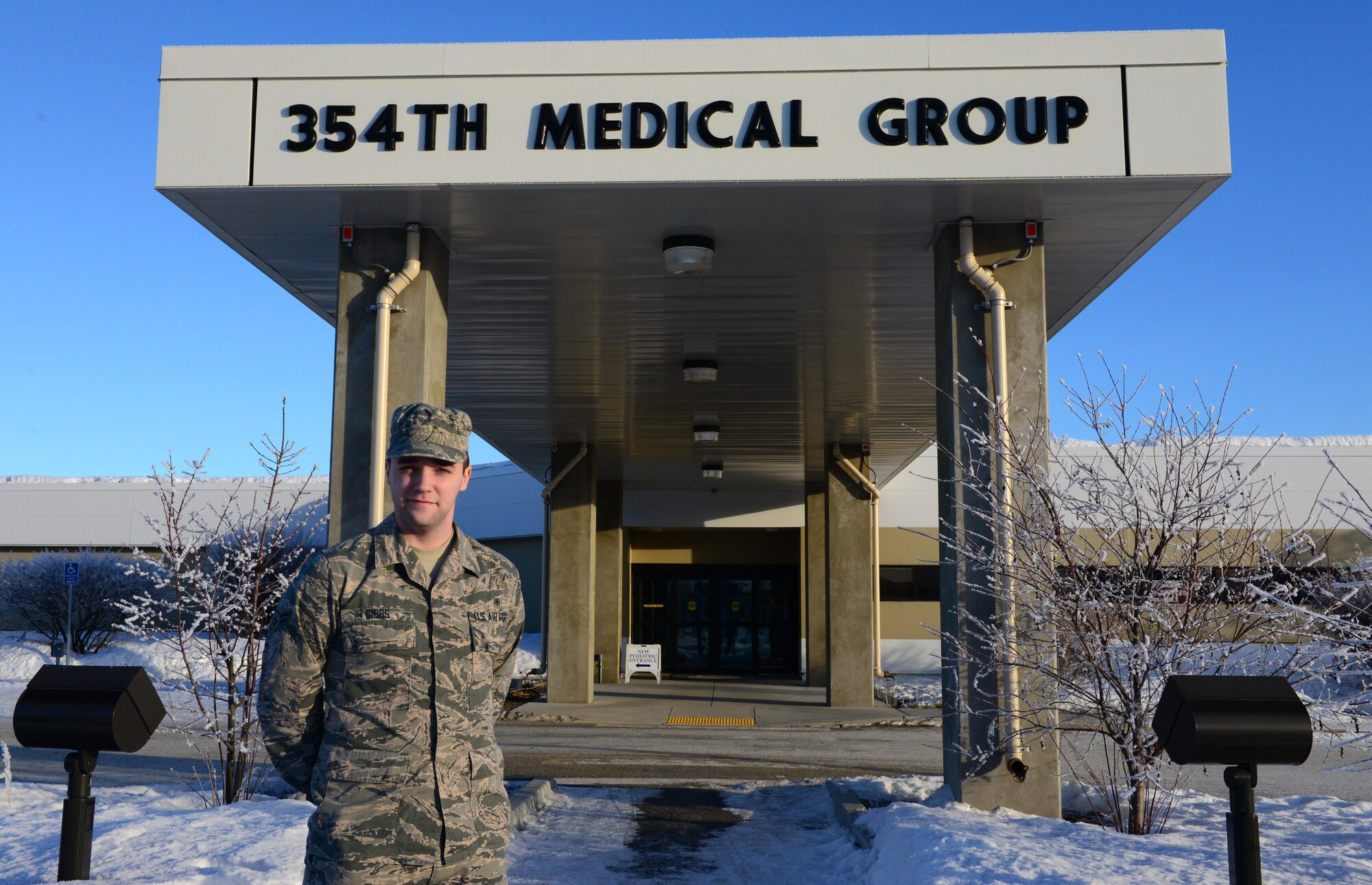 U.S. Air Force Airman 1st Class Chasten Gibbs, 354th Medical Group bioenvironmental engineering apprentice, takes a quick break Feb. 3, 2016 at Eielson Air Force Base, Alaska. Gibbs said he is responsible for identifying potential hazards, analyzing said hazards, and then communicating to workers and their leadership the best ways to control those hazards. (U.S. Air Force photo by Airman 1st Class Cassandra Whitman/Released)