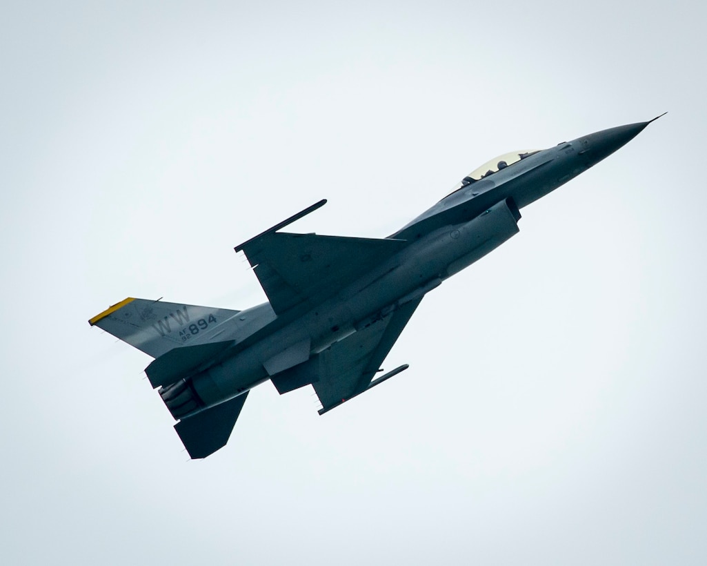 A U.S. Air Force F-16 Fighting Falcon from the 35th Fighter Wing at Misawa Air Base, Japan, practices its aerial demonstration routine prior to the Singapore International Airshow at Changi International Airport Singapore, Feb. 15, 2016. Through participation in airshows and regional events, the U.S. demonstrates its commitment to the security of the Indo-Asia-Pacific region, promotes equipment interoperability, displays the flexible combat capabilities of the U.S. military, and creates lasting relationships with international audiences to strengthen the bonds that support partnership building throughout the Indo-Asia-Pacific region. (U.S. Air Force photo by Capt. Raymond Geoffroy/Released)