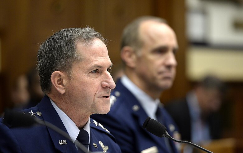 Air Force Vice Chief of Staff Gen. David Goldfein testifies before the House Armed Services Committee on the current readiness of the service in Washington, D.C., Feb. 12, 2016. Testifying with him were Lt. Gen. John Raymond, the Air Force deputy chief of staff for operations, and Lt. Gen. John Cooper, the deputy chief of staff for logistics, engineering and force protection. (U.S. Air Force photo/Scott M. Ash)
