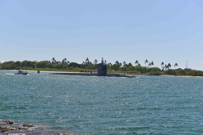 PEARL HARBOR (Feb. 12, 2016) The Los Angeles-class fast-attack submarine USS City of Corpus Christi (SSN 705) returns home to Pearl Harbor after completing her final scheduled deployment to the Western Pacific Ocean. (U.S. Navy photo by Mass Communication Specialist 1st Class Jason Swink/Released)