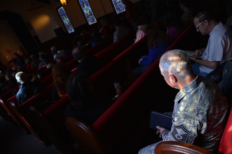 Members of Team Shaw gather at the Friendship Chapel for an Ash Wednesday service at Shaw Air Force Base, S.C., Feb. 10, 2016. Ash Wednesday marks the official beginning of Lent. (U.S. Air Force photo by Senior Airman Michael Cossaboom)