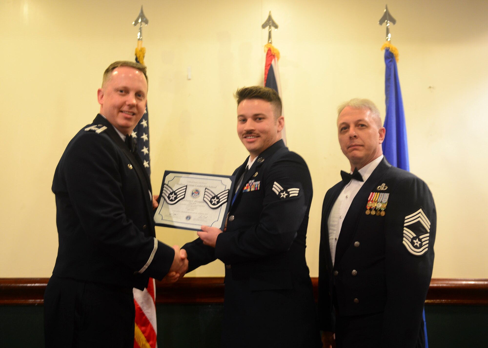 Airmen graduated from Mathies Airman Leadership School, Royal Air Force Feltwell, England at RAF Lakenheath, Feb. 11, 2016. ALS strives to provide Airmen with the ability to be strategic thinkers, planners and warfighters as well as leadership and management skills. (U.S. Air Force photo by Senior Airman Nigel Sandridge/Released)