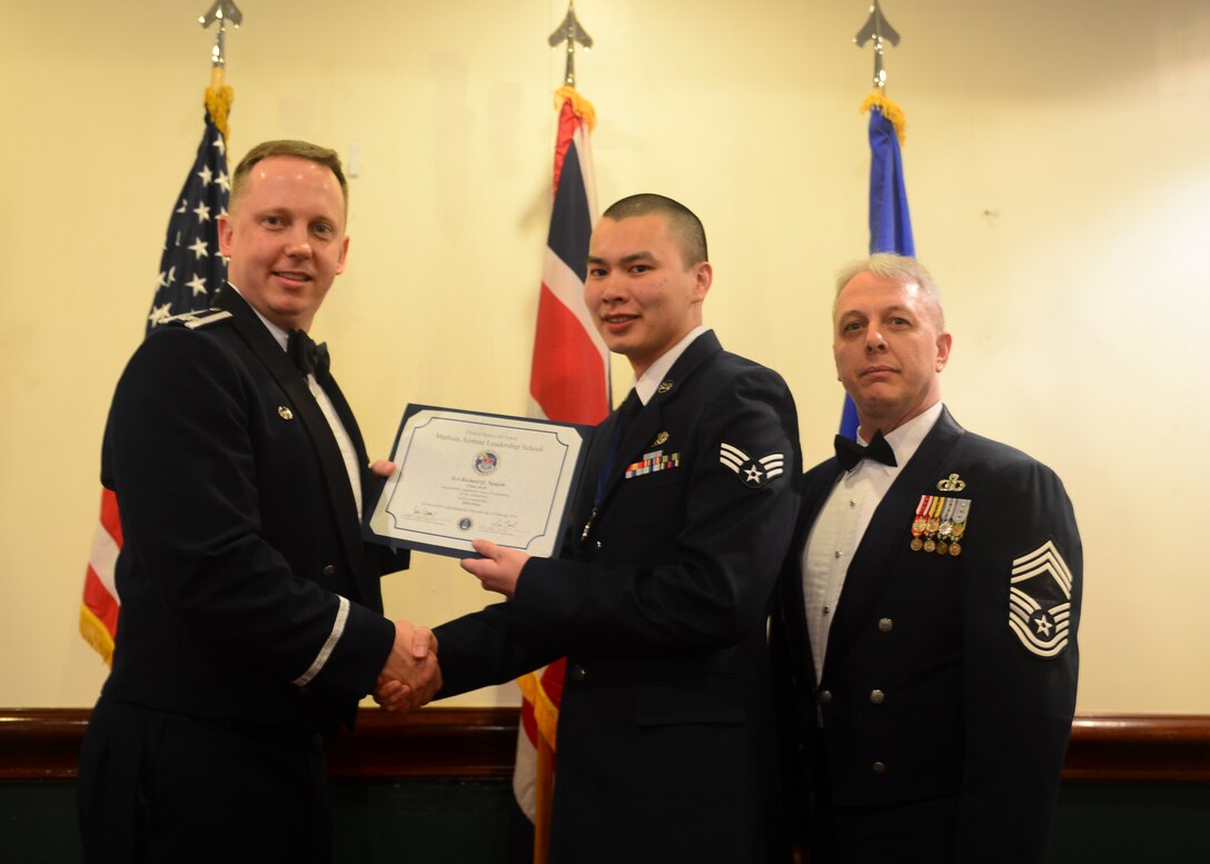 Airmen graduated from Mathies Airman Leadership School, Royal Air Force Feltwell, England at RAF Lakenheath, Feb. 11, 2016. ALS strives to provide Airmen with the ability to be strategic thinkers, planners and warfighters as well as leadership and management skills. (U.S. Air Force photo by Senior Airman Nigel Sandridge/Released)
