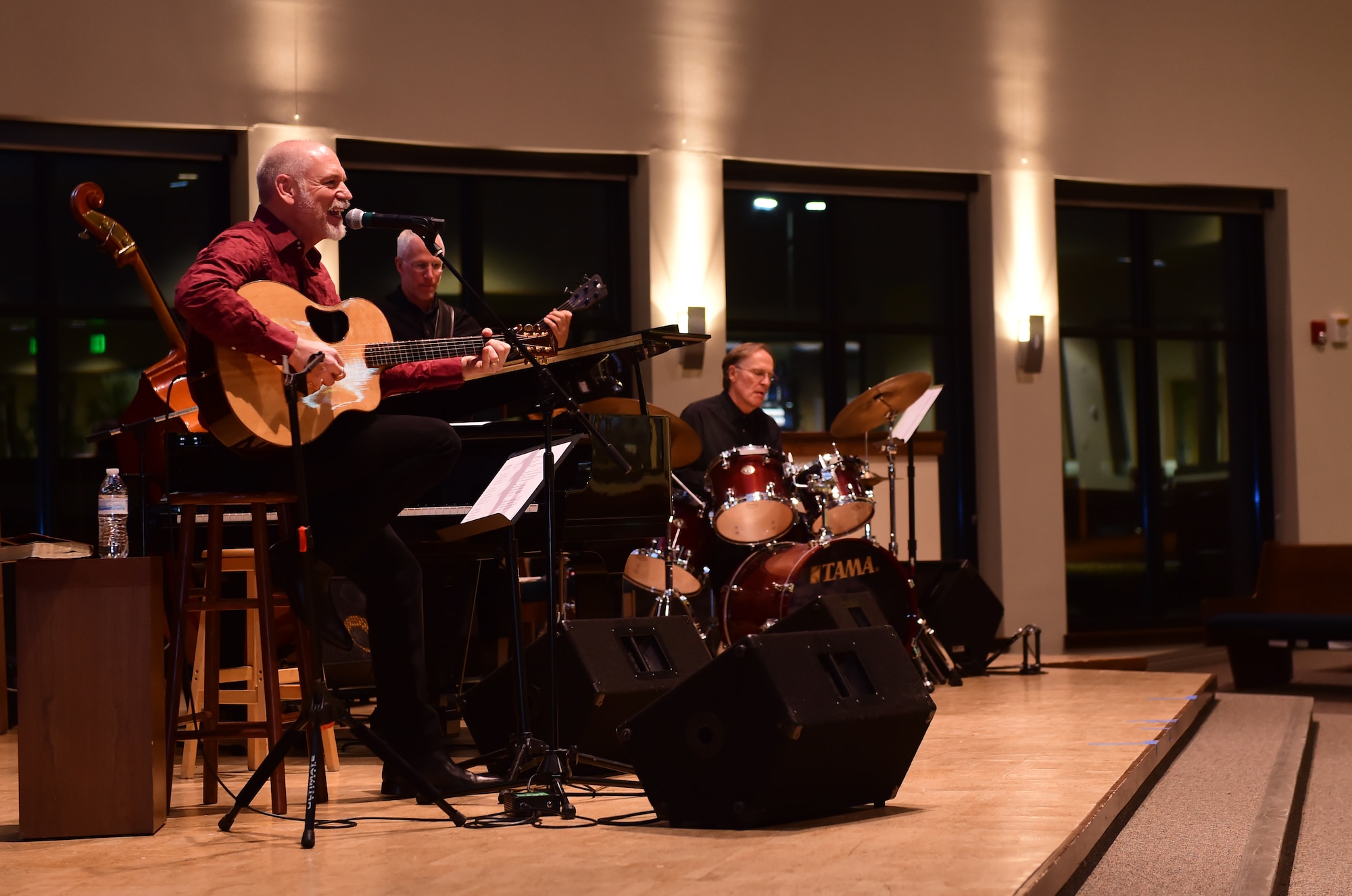Danny Byram, a musician, plays at the Buckley Chapel with his band Feb. 12, 2016, on Buckley Air Force Base, Colo. Nicknamed “The Combat Musician,” Byram has performed at more than 100 U.S. military installations worldwide, more than any other Christian musician. (U.S. Air Force photo by Airman 1st Class Luke W. Nowakowski/Released)