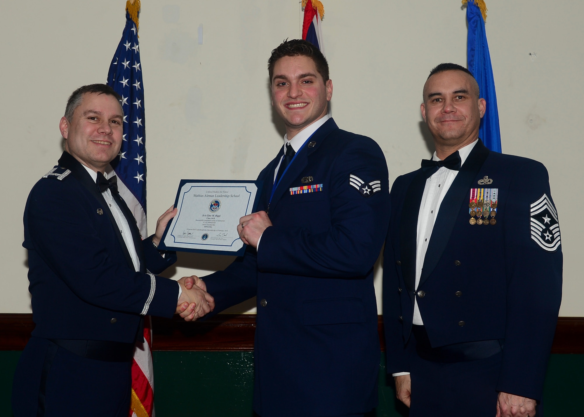 Airmen graduated from Mathies Airman Leadership School, Royal Air Force Feltwell, England at RAF Lakenheath, Feb. 11, 2016. ALS strives to provide Airmen with the ability to be strategic thinkers, planners and warfighters as well as leadership and management skills. (U.S. Air Force photo by Senior Airman Nigel Sandridge/Released)