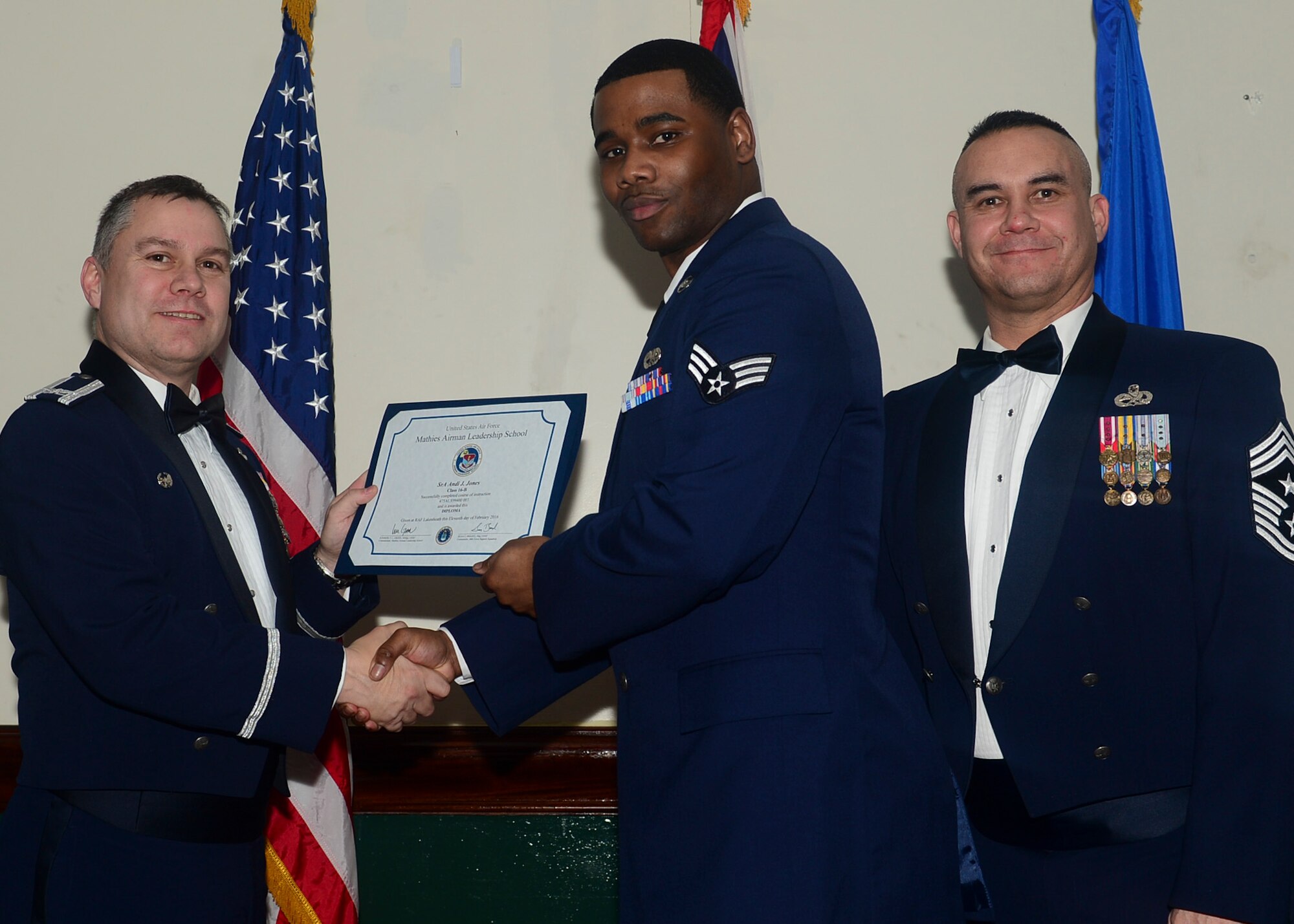 Airmen graduated from Mathies Airman Leadership School, Royal Air Force Feltwell, England at RAF Lakenheath, Feb. 11, 2016. ALS strives to provide Airmen with the ability to be strategic thinkers, planners and warfighters as well as leadership and management skills. (U.S. Air Force photo by Senior Airman Nigel Sandridge/Released)
