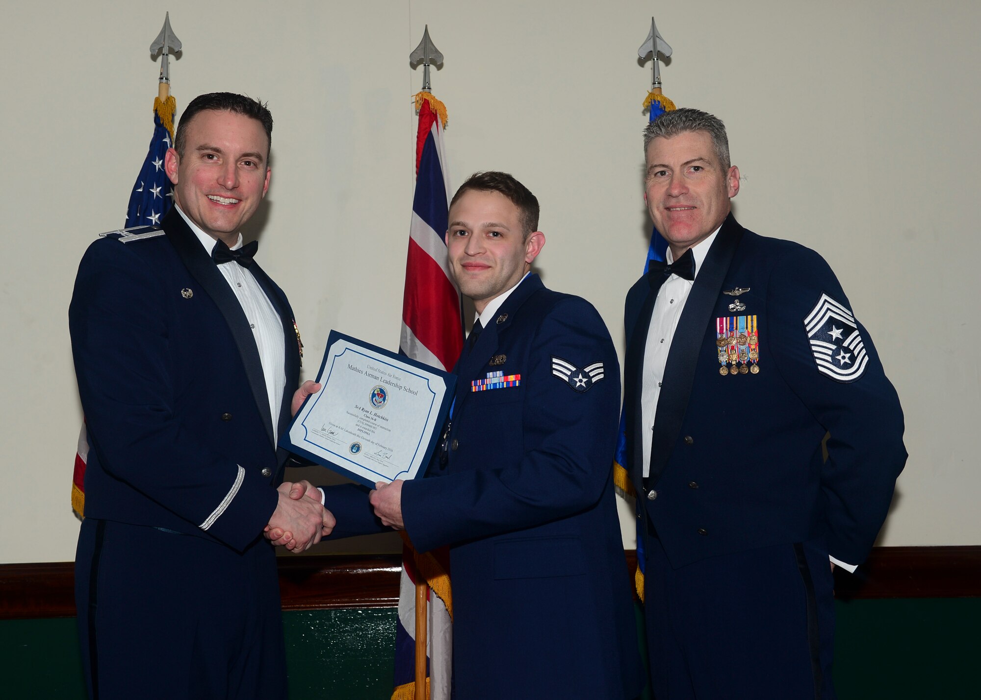 Airmen graduated from Mathies Airman Leadership School, Royal Air Force Feltwell, England at RAF Lakenheath, Feb. 11, 2016. ALS strives to provide Airmen with the ability to be strategic thinkers, planners and warfighters as well as leadership and management skills. (U.S. Air Force photo by Senior Airman Nigel Sandridge/Released)