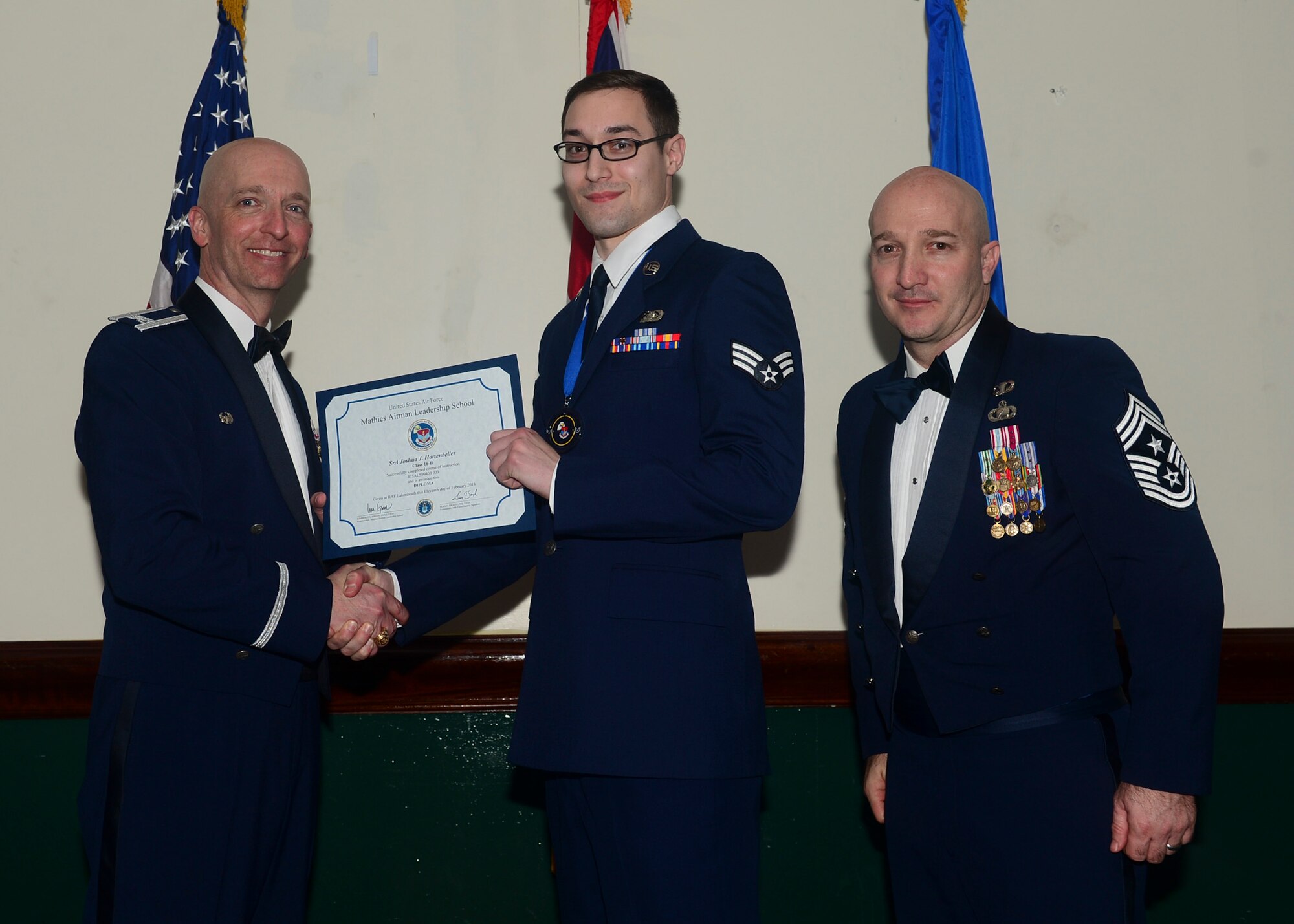 Airmen graduated from Mathies Airman Leadership School, Royal Air Force Feltwell, England at RAF Lakenheath, Feb. 11, 2016. ALS strives to provide Airmen with the ability to be strategic thinkers, planners and warfighters as well as leadership and management skills. (U.S. Air Force photo by Senior Airman Nigel Sandridge/Released)
