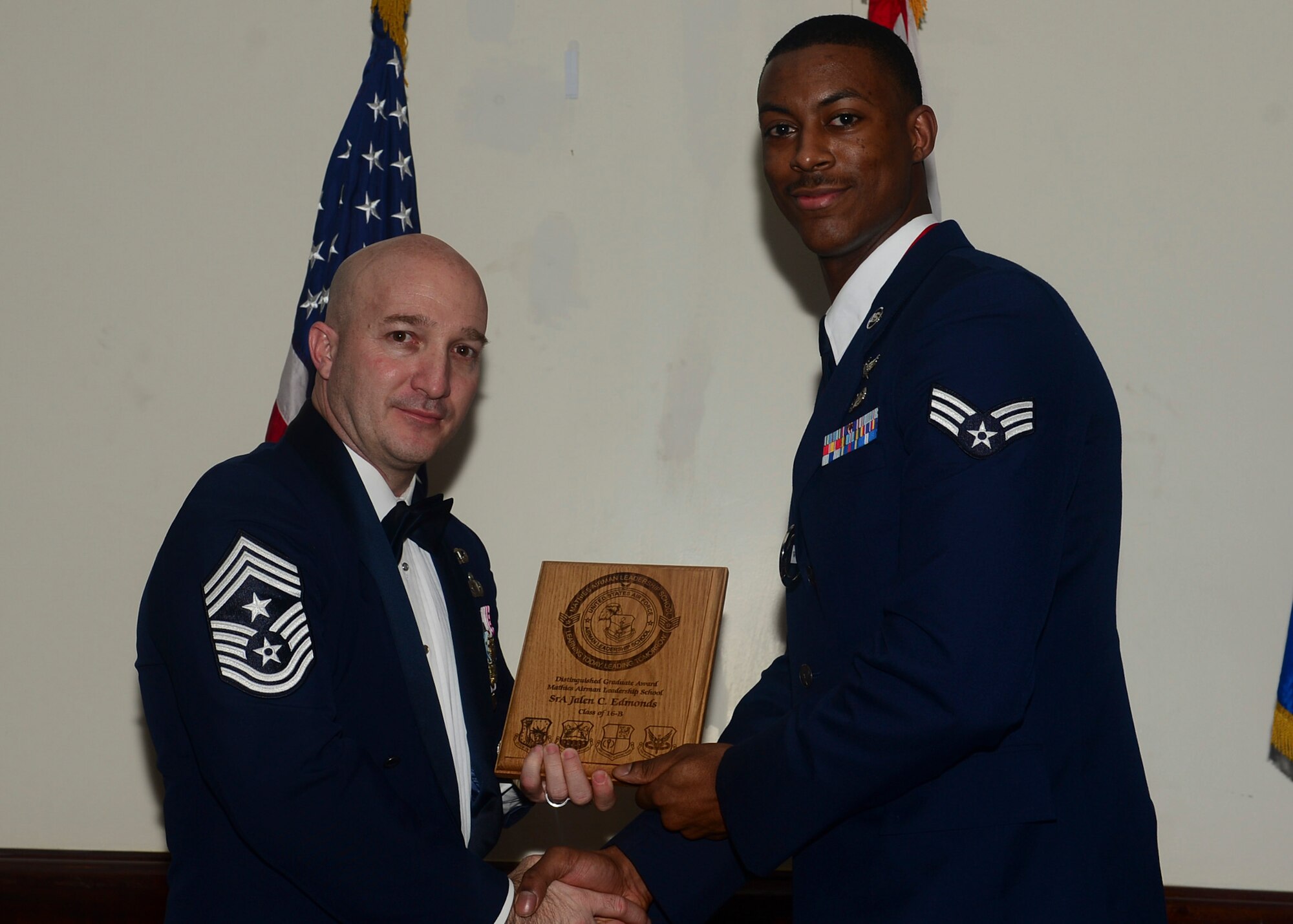 Airmen graduated from Mathies Airman Leadership School, Royal Air Force Feltwell, England at RAF Lakenheath, Feb. 11, 2016. ALS strives to provide Airmen with the ability to be strategic thinkers, planners and warfighters as well as leadership and management skills. (U.S. Air Force photo by Senior Airman Nigel Sandridge/Released)