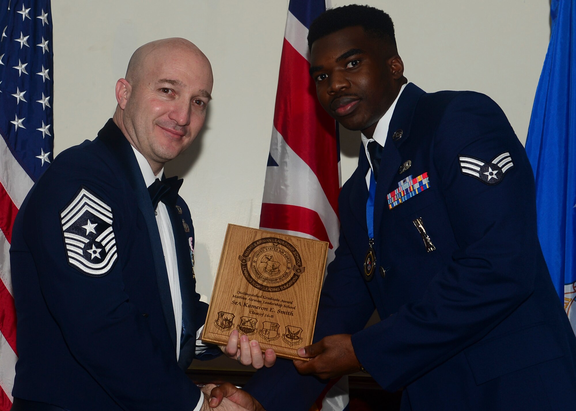 Airmen graduated from Mathies Airman Leadership School, Royal Air Force Feltwell, England at RAF Lakenheath, Feb. 11, 2016. ALS strives to provide Airmen with the ability to be strategic thinkers, planners and warfighters as well as leadership and management skills. (U.S. Air Force photo by Senior Airman Nigel Sandridge/Released)
