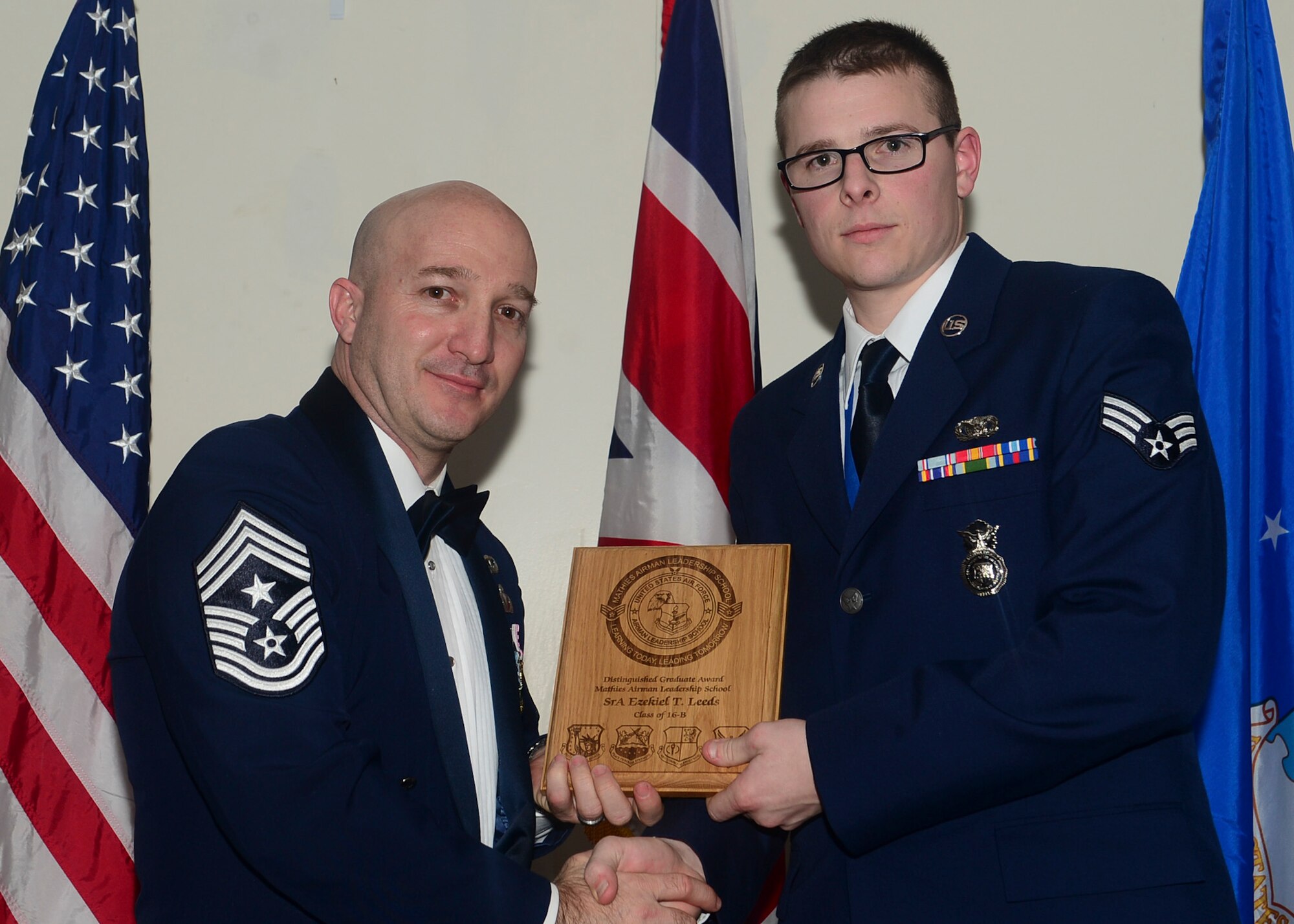 Airmen graduated from Mathies Airman Leadership School, Royal Air Force Feltwell, England at RAF Lakenheath, Feb. 11, 2016. ALS strives to provide Airmen with the ability to be strategic thinkers, planners and warfighters as well as leadership and management skills. (U.S. Air Force photo by Senior Airman Nigel Sandridge/Released)