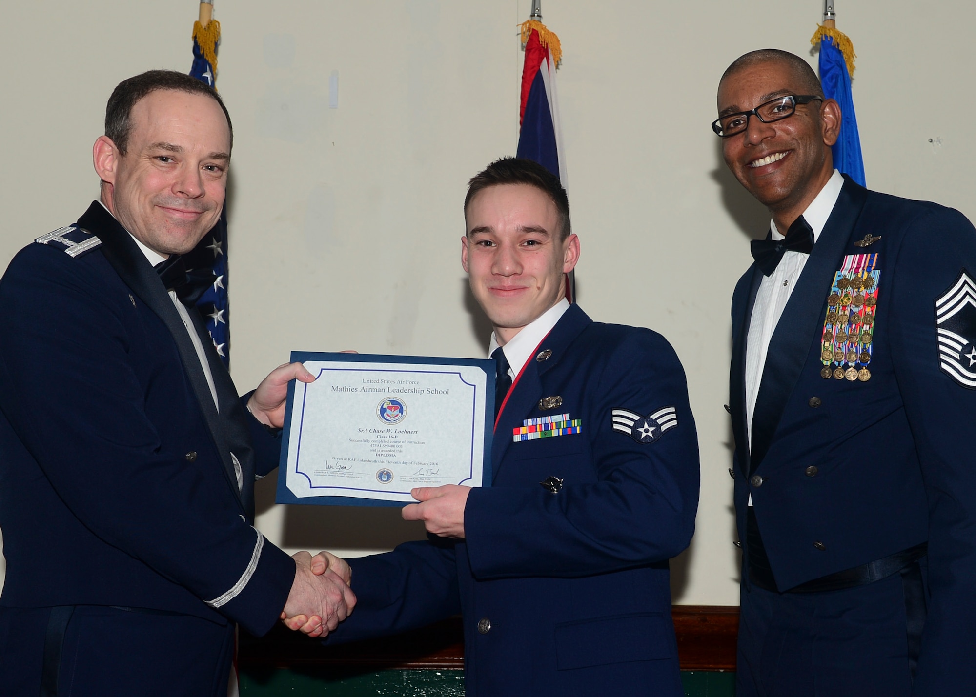 Airmen graduated from Mathies Airman Leadership School, Royal Air Force Feltwell, England at RAF Lakenheath, Feb. 11, 2016. ALS strives to provide Airmen with the ability to be strategic thinkers, planners and warfighters as well as leadership and management skills. (U.S. Air Force photo by Senior Airman Nigel Sandridge/Released)