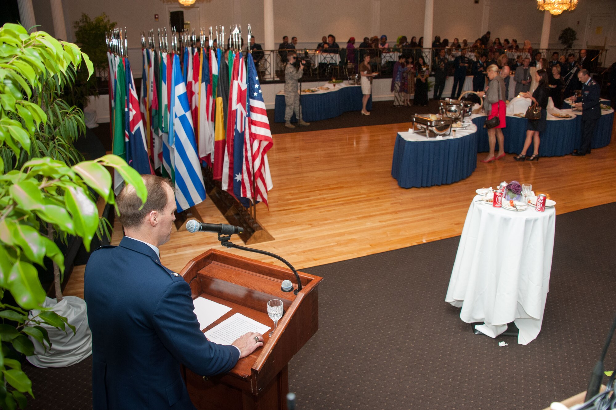 Air Force Col. Michael Peterson, speaks to attendees during the annual International Honor Roll induction ceremony on Maxwell Air Force Base, Ala., Feb. 3, 2016. Selected international officers are presented awards who have attained prominent positions in their countries. The selection of each award is based on input from the embassy of the individuals’ country. The Secretary of the Air Force hosted the first International Honor Roll in 1988 and has become an annual event since.