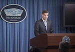 Pentagon Press Secretary Peter Cook addresses reporters' questions during a briefing at the Pentagon, Feb. 16, 2016. (DoD photo by Petty Officer 1st Class Tim D. Godbee)