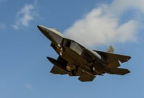 Four U.S. Air Force F-22 "Raptor" fighter aircraft from Kadena Air Base, Japan, conducted a flyover in the vicinity of Osan Air Base, South Korea, in response to recent provocative action by North Korea Feb. 17, 2016. The Raptors were joined by four F-15 Slam Eagles and U.S. Air Force F-16 Fighting Falcons. The F-22 is designed to project air dominance rapidly and at great distances and currently cannot be matched by any known or projected fighter aircraft.  (U.S. Air Force photo by Senior Airman Kristin High/Released)