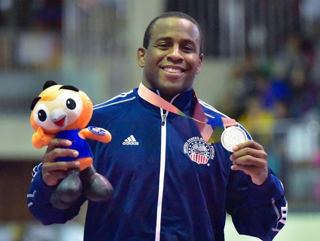 In his first time competing at the CISM World Military Games, Greco-Roman wrestler, U.S. Army Sgt. Justin Lester won Silver in the 75 kg weight division Oct. 10, 2015, in MunGyeong, South Korea.