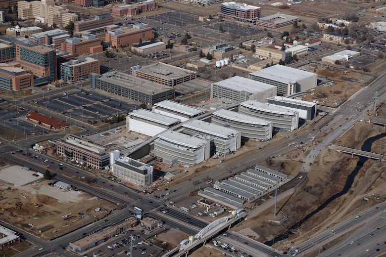 The Wheeling Street and E. 17th place intersection opened to traffic on January 31, as construction progresses on the Replacement Medical Center for the Veterans Affairs Eastern Colorado Health Care System in Aurora, Colorado.