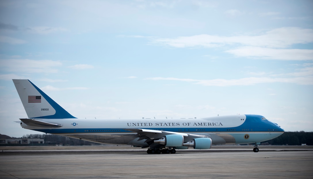 Air Force One sits on the flightline at Joint Base Andrews, Md., Feb. 10, 2016. The Boeing VC-25 that is labelled Air Force One when the president is aboard is assigned to JBA. (U.S. Air Force photo by Airman 1st Class Philip Bryant/Released)