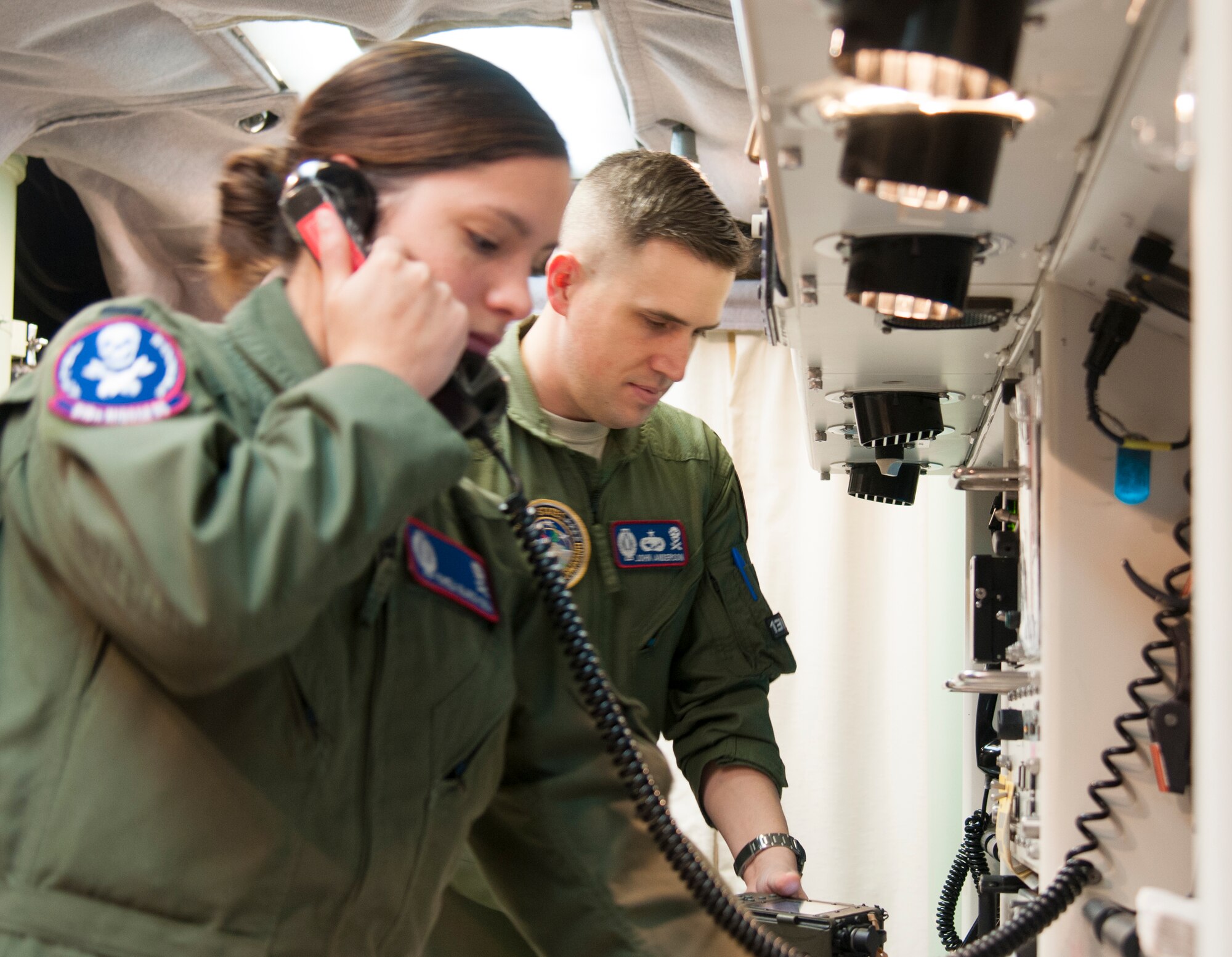 First Lt. Pamela Blanco-Coca, 319th Missile Squadron missile combat crew commander, and 2nd Lt. John Anderson, 319th MS deputy missile combat crew commander, conduct pre-operational checks at a launch control center in the F.E. Warren Air Force Base, Wyo., missile complex Feb. 9, 2016. The Simulated Electronic Launch-Minuteman allows the ICBM force to test the weapon system in its deployed missile complex locations without a physical launch. (U.S. Air Force photo by Senior Airman Jason Wiese)