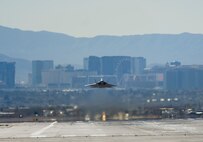 An F-22 Raptor from Tyndall AFB, Fla., takes off from Nellis AFB, Nev., during Red Flag 16-1, Feb. 5, 2016. Tyndall Airmen are honing their skills with three weeks of exercise training alongside squadrons from around the world. (U.S. Air Force photo by Senior Airman Alex Fox Echols III/Released)  