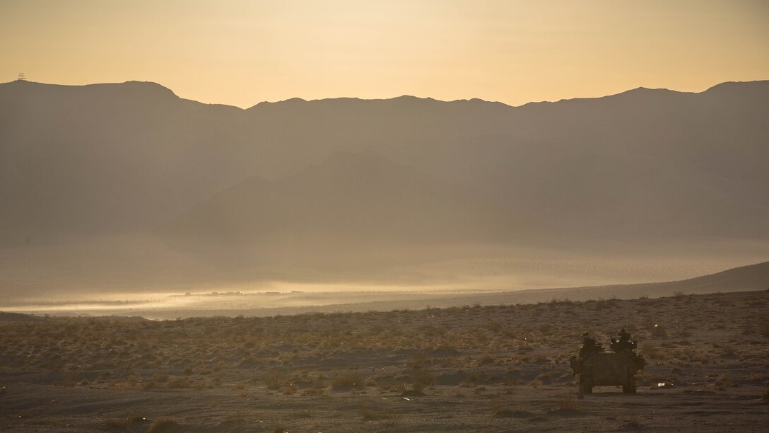 An Amphibious Assault Vehicle with 3rd Amphibian Assault Battalion posts security during Integrated Training Exercise 2-16 at Marine Corps Air Combat Center Twentynine Palms, Calif. Feb. 8, 2016. ITX is designed to prepare units for combat under the most realistic conditions possible while focusing on battalion and squad level training. 