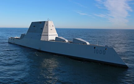 The future USS Zumwalt (DDG 1000) is underway for the first time conducting at-sea tests and trials in the Atlantic Ocean, Dec. 7.  The multi-mission ship will provide independent forward presence and deterrence, support special operations forces, and operate as an integral part of joint and combined expeditionary forces.  