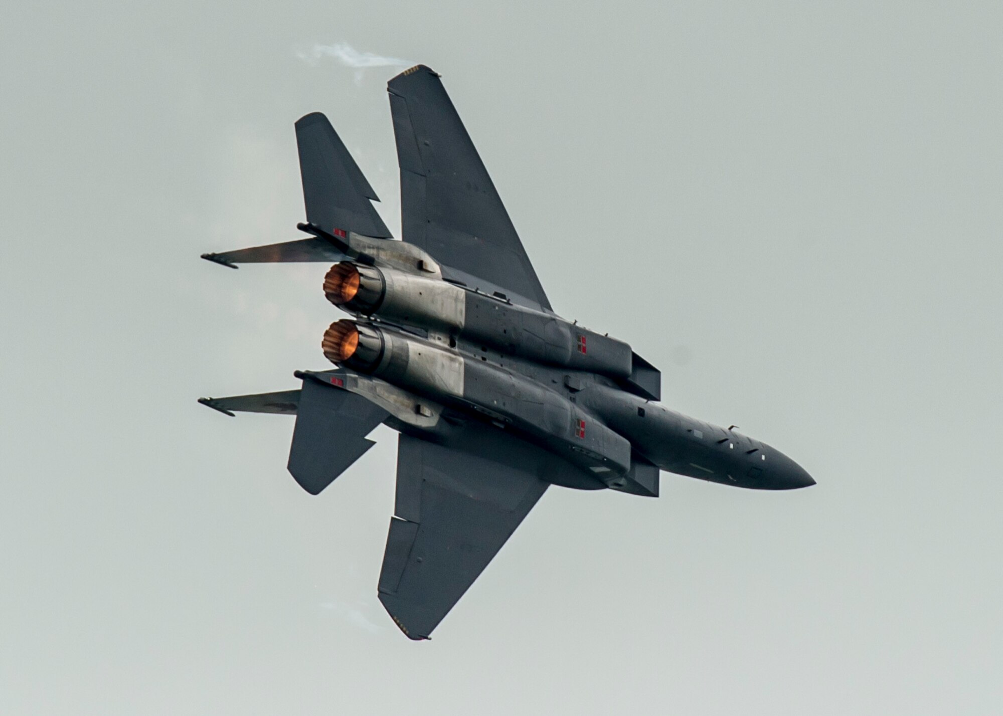 A Republic of Singapore air force F-15SG Strike Eagle performs an aerial demonstration during the Singapore International Airshow at Changi International Airport, Singapore, Feb. 18, 2016. Singapore is a strong partner with the U.S. that provides mutual training and cooperation opportunities between the two nations’ military forces. (U.S. Air Force photo by Capt. Raymond Geoffroy/Released)