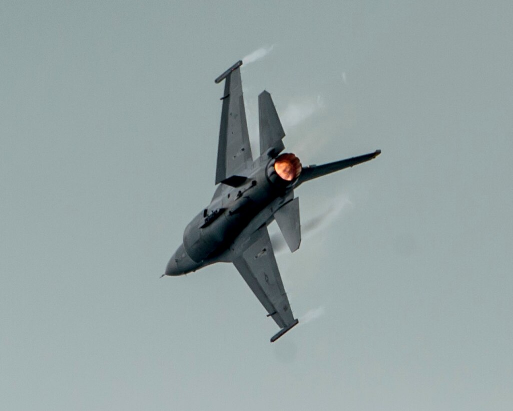 A U.S. Air Force F-16C Fighting Falcon from the 35th Fighter Wing, Misawa Air Base, Japan, performs an aerial demonstration during the Singapore International Airshow at Changi International Airport, Singapore, Feb. 18, 2016. Through participation in airshows and regional events, the U.S. demonstrates its commitment to the security of the Indo-Asia-Pacific region, promotes equipment interoperability, displays the flexible combat capabilities of the U.S. military, and creates lasting relationships with international audiences to strengthen the bonds that support partnership building throughout the Indo-Asia-Pacific region. (U.S. Air Force photo by Capt. Raymond Geoffroy/Released)