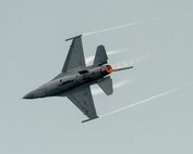 A U.S. Air Force F-16C Fighting Falcon from the 35th Fighter Wing, Misawa Air Base, Japan, performs an aerial demonstration during the Singapore International Airshow, at Changi International Airport, Singapore, Feb. 18, 2016. Through participation in airshows and regional events, the U.S. demonstrates its commitment to the security of the Indo-Asia-Pacific region, promotes equipment interoperability, displays the flexible combat capabilities of the U.S. military, and creates lasting relationships with international audiences to strengthen the bonds that support partnership building throughout the Indo-Asia-Pacific region. (U.S. Air Force photo by Capt. Raymond Geoffroy/Released)