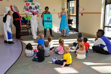 The 628th Medical Group’s dental clinic education team teach children about good dental hygiene at the Child Development Center on Joint Base Charleston – Air Base, S.C., on Feb. 10, 2016. Additionally, the dental clinic team traveled to the Youth Center and Lambs and Hunley Elementary schools during honor of children’s dental health month. (U.S. Air Force photo/Airman 1st Class Thomas T. Charlton)