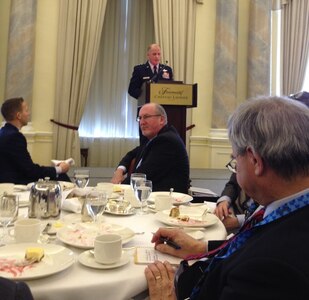 U.S. Air Force Lt. Gen. Stephen W. Wilson, U.S. Strategic Command deputy commander, addresses participants of the Conference of Defense Associations (CDA) and CDA Institute 2016 Ottawa Conference on Security and Defense during a working lunch at the Chateau Laurier, Ottawa, Ontario, Canada, Feb. 18, 2016. In his remarks, Wilson emphasized the close partnership between the United States and Canada, and the interoperability between U.S. and Canadian armed forces as they work together to address the many evolving challenges around the globe. One of nine DoD unified combatant commands, USSTRATCOM has global strategic missions, assigned through the Unified Command Plan, which include strategic deterrence; space operations; cyberspace operations; joint electronic warfare; global strike; missile defense; intelligence, surveillance and reconnaissance; combating weapons of mass destruction; and analysis and targeting. (USSTRATCOM photo by U.S. Navy Capt. Pamela S. Kunze)