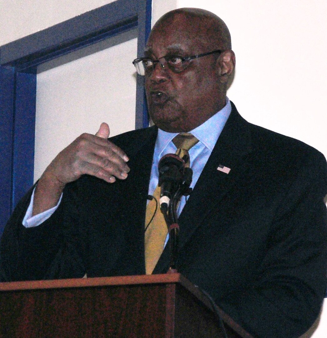 DAHLGREN, Va. - Gravely Naval Warfare Research Group Director Dr. William Bundy, keynote speaker at the Naval Surface Warfare Center Dahlgren Division (NSWCDD) 2016 Black History Month Observance, inspires the audience while emphasizing that diversity and inclusion is about leadership from the top and accountability throughout the chain of command. "When you have the opportunity to bring someone along, bring them along," said the U.S. Naval War College professor at the Feb. 11 event. "We are one Navy, and I believe this observance is about recognizing who we are, what we're up against, and for us to come together individually, and as an organization, so we can continue to enjoy the liberty, freedom and access we have today."