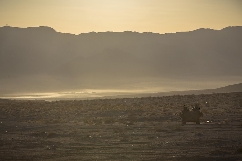 An Amphibious Assault Vehicle with 3rd Amphibian Assault Battalion posts security during Integrated Training Exercise 2-16 aboard the Combat Center training area Feb. 8, 2016. ITX is designed to prepare units for combat under the most realistic conditions possible while focusing on battalion and squad level training. (Official Marine Corps photo by Lance Cpl. Levi Schultz/Released)