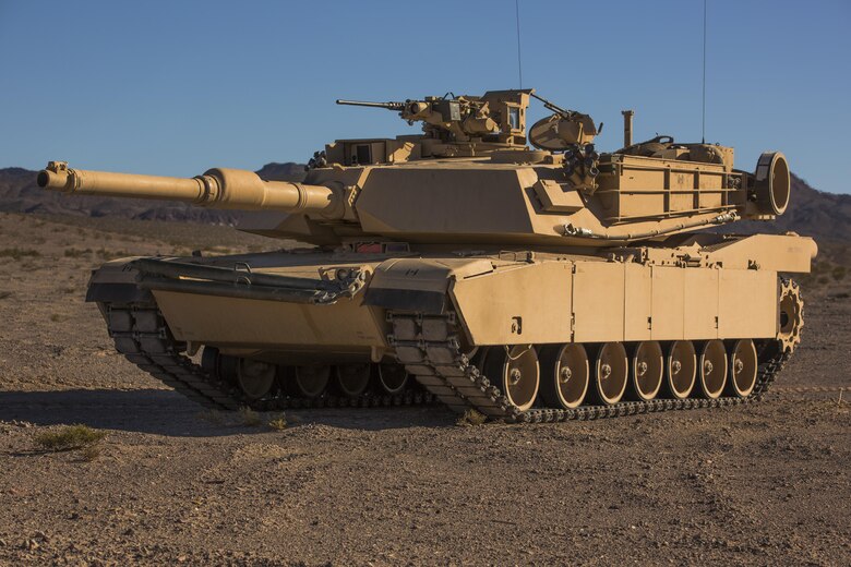 An M1A1 Abrams Main Battle Tank with Company A, 1st Tank Battalion, awaits close-air support during a Tank Mechanized Assault Course as part of Integrated Training Exercise 2-16 in the Quackenbush Training Area aboard the Combat Center Feb. 9, 2016. ITX is designed to prepare units for combat, under the most realistic conditions possible, focusing on battalion and squad level training. (Official Marine Corps photo by Lance Cpl. Levi Schultz/Released)