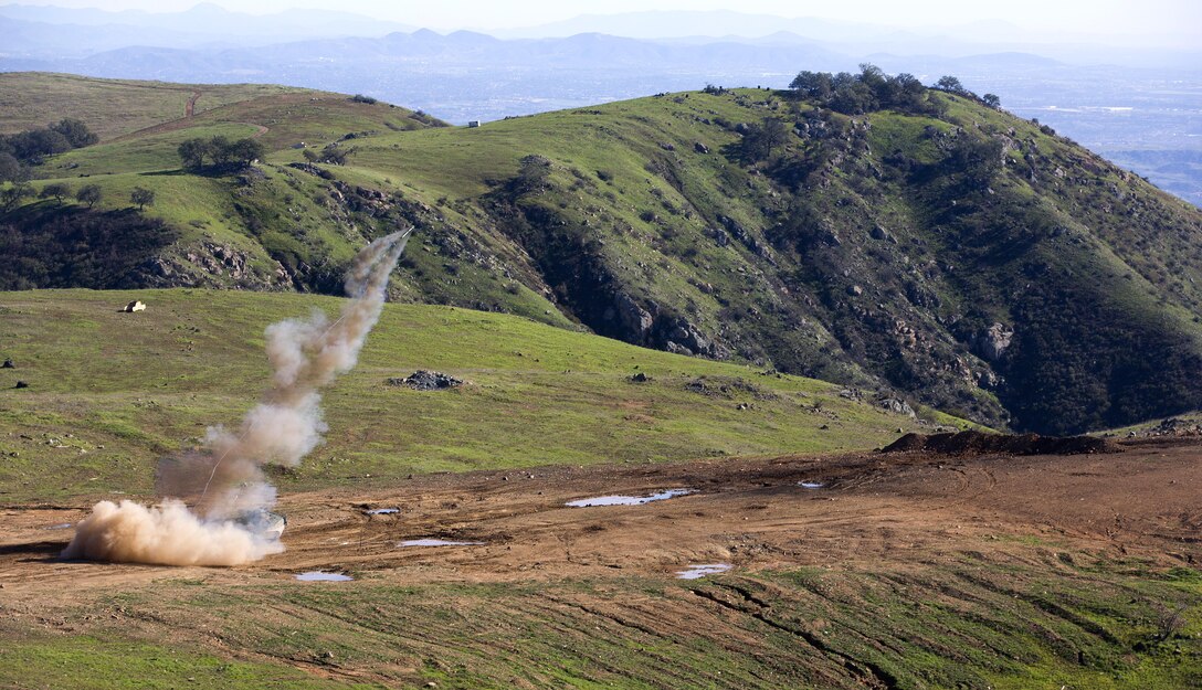 U.S. Marines and Japanese soldiers fire a mine clearing line charge to clear an obstacle during breaching training that's part of Exercise Iron Fist conducted on Marine Corps Base Camp Pendleton, Calif., Feb. 4, 2016. Marine Corps photo by Cpl. Garrett White