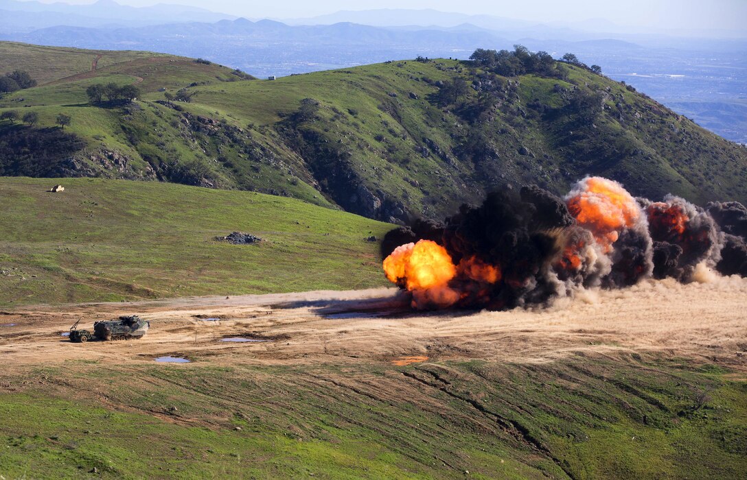 U.S. Marines and Japanese soldiers detonate a mine clearing line charge to clear an obstacle during breaching training that's part of Exercise Iron Fist conducted on Marine Corps Base Camp Pendleton, Calif., Feb. 4, 2016. Marine Corps photo by Cpl. Garrett White