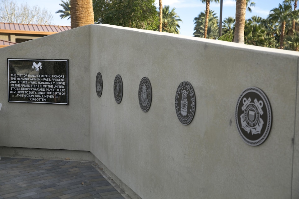 The Rancho Mirage Memorial Wall stands erect at the Rancho Mirage Community Park, Feb. 14, 2016. The wall was unveiled during the opening of the expanded community park. (Official Marine Corps photo by Cpl. Thomas Mudd/Released)