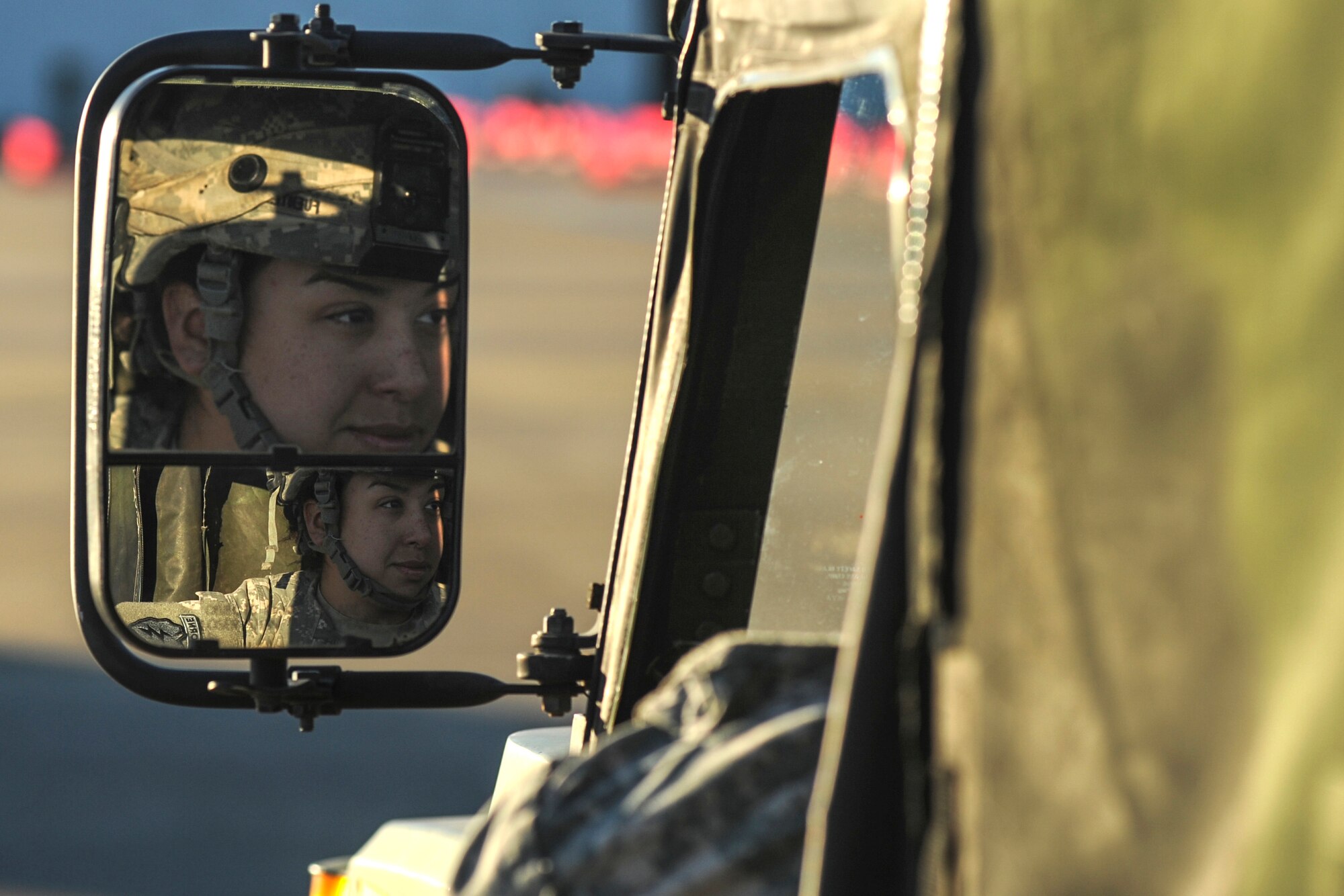 U.S. Army Private First Class Monica Fuentes, 3rd Battalion, 509th Infantry Regiment combat medic, uploads a Humvee on a C-130J during GREEN FLAG 16-04 Feb. 17, 2016, at Alexandria International Airport, La. More than 5,000 Army and Air Force personnel participated in the joint training exercise. (U.S. Air Force photo/Senior Airman Harry Brexel)