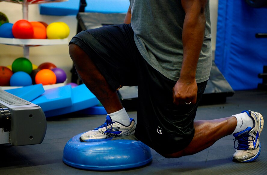 An Airman participates in a physical therapy session Feb. 3, 2016, at Ramstein Air Base, Germany. Physical therapy is designed to aid Airmen in their recovery process following an injury and helps to return them to mission readiness. (U.S. Air Force photo/Tech. Sgt. Kristopher Levasseur)