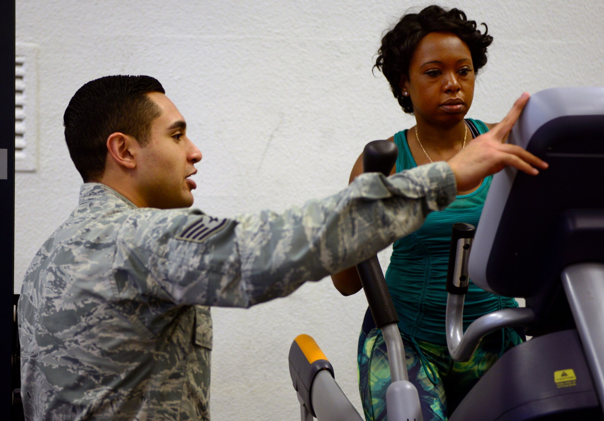 Staff Sgt. Mario Jimenez, 86th Medical Operations Squadron physical therapy technician, helps his patient, Master Sgt. Larnique Mickens, 86th Airlift Wing commander executive, through her physical therapy session Feb. 3, 2016, at Ramstein Air Base, Germany. Physical therapists take care of other Airmen in this process of recovery from an injury, helping them return to full fitness. (U.S. Air Force photo/Tech. Sgt. Kristopher Levasseur)