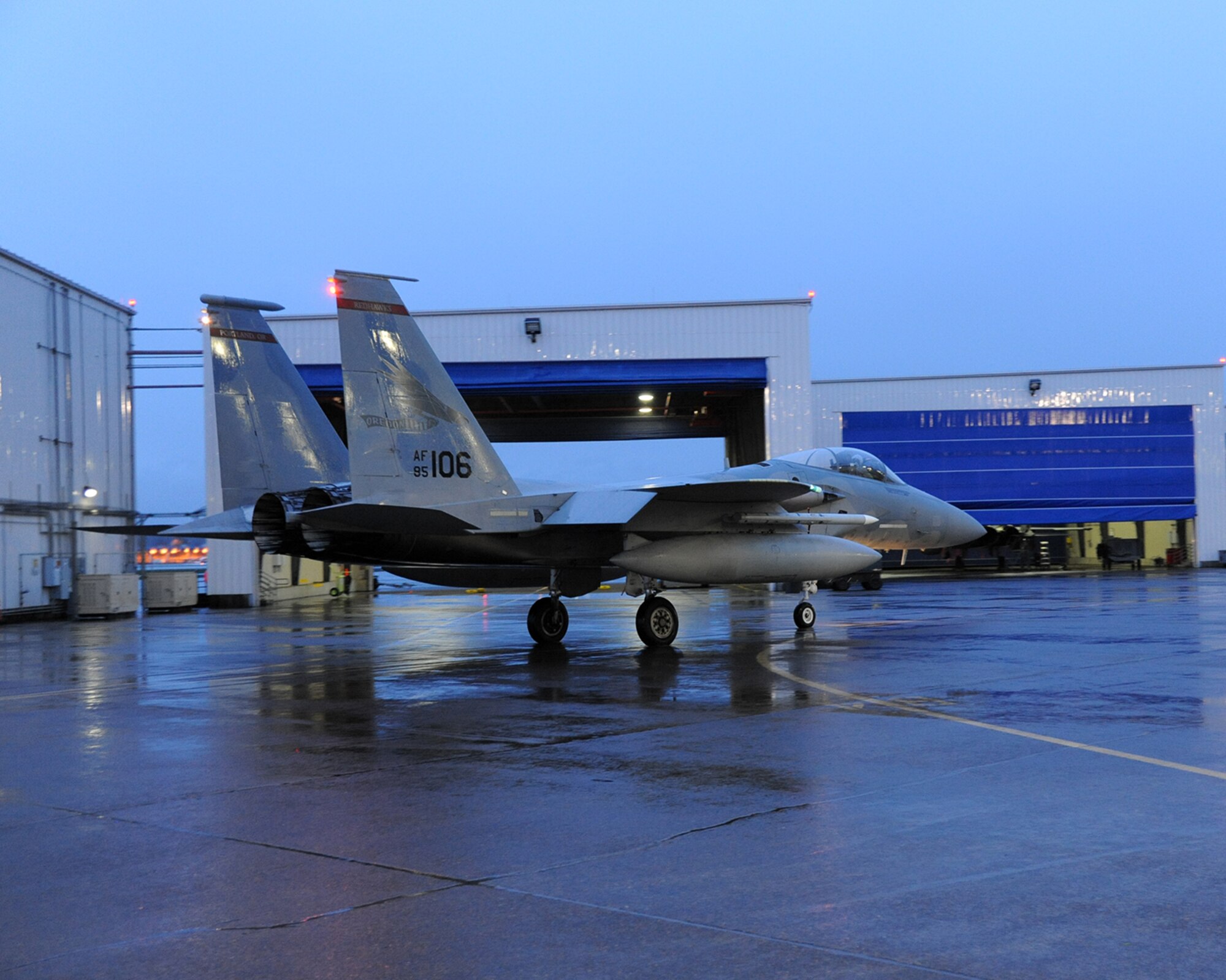 Col. Adam Sitler, 142nd Operations Group Commander, taxis for his training mission from the Portland Air National Guard Base, Ore., February 18, 2016. This flight will mark 3,000 flight hours in an F-15 Eagle, making Sitler the 99th Pilot on record to do so in and F-15.  (U.S. Air National Guard photo by Master Sgt. Shelly Davison, 142nd Fighter Wing Public Affairs)