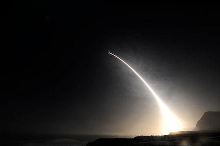 An unarmed Minuteman III intercontinental ballistic missile (ICBM) is launched during an operational test at Vandenberg Air Force Base, Calif., Feb. 20, 2016. The 91st Missile Wing at Minot Air Force Base, N.D., and the 625th Strategic Operations Squadron at Offutt AFB, Neb., conducted the launch with the support of the 576th Flight Test Squadron at Vandenberg AFB. Strategic weapons tests support U.S. Strategic Commandâ€™s strategic deterrence mission by verifying the accuracy and reliability of the ICBM weapon system, and provide valuable data to ensure a continued safe, secure, effective and ready nuclear deterrent. The ICBM community, including the Department of Defense, the Department of Energy, and USSTRATCOM will use the data collected from this mission for force development.  One of nine DoD unified combatant commands, USSTRATCOM has global strategic missions, assigned through the Unified Command Plan, which include strategic deterrence; space operations; cyberspace operations; joint electronic warfare; global strike; missile defense; intelligence, surveillance and reconnaissance; combating weapons of mass destruction; and analysis and targeting. (U.S. Air Force Photo by Michael Peterson/Released) For more information, visit the Air Force Global Strike Command Web press release <b>http://www.afgsc.af.mil/News/ArticleDisplay/tabid/2612/Article/670080/minot-tests-minuteman-iii-missile-with-launch-from-vandenberg.aspx</b>