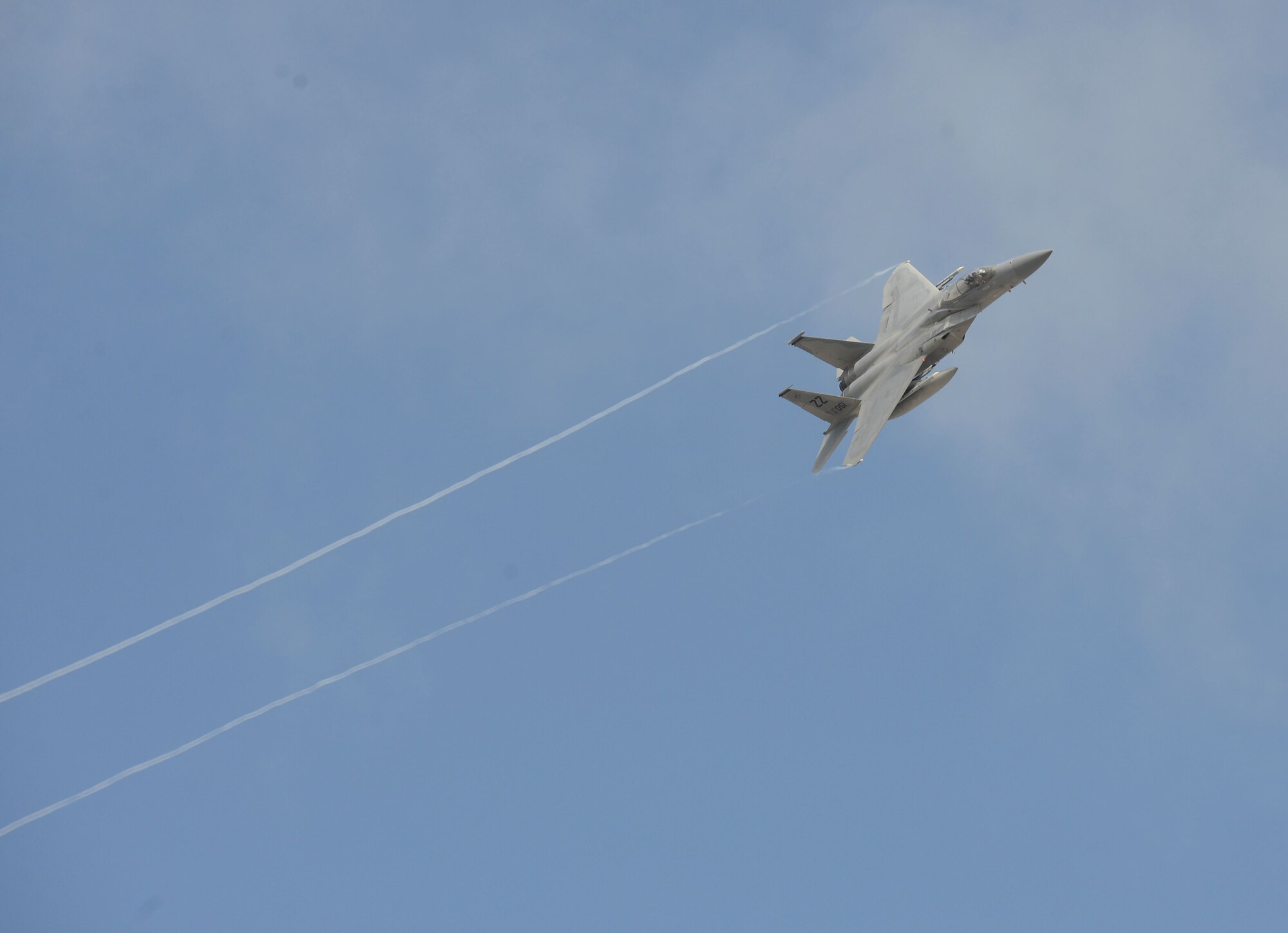 A F-15 Eagle soars through the sky Feb. 20 during the 2016 Pacific Air Partners Open House at Andersen Air Force Base, Guam. The open house aimed to enhance public awareness of the military's mission, equipment, facilities and personnel and to promote positive community relations. (U.S. Air Force photo/Airman 1st Class Arielle Vasquez)