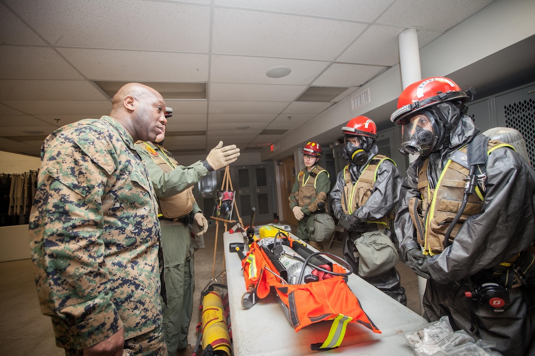 The 18th Sergeant Major of the Marine Corps, Ronald L. Green, visits Marines assigned to Chemical Biological Incident Response Force (CBIRF) aboard Naval Support Facility Indian Head, MD, Feb 18, 2016. The mission of CBIRF is to respond to a chemical, biological, radiological, nuclear or high-yield explosive threat or event in order to assist local, state, or federal agencies and the geographical combatant commanders.  (U.S. Marine Corps photo by Sgt. Melissa Marnell, Office of the Sergeant Major of the Marine Corps/Released)