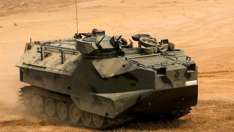 A Royal Thai amphibious assault vehicle moves towards the objective during a combined arms live fire exercise at Ban Chan Khrem, Thailand, during exercise Cobra Gold, Feb. 18, 2016. Cobra Gold  is a multinational training exercise developed to strengthen security and interoperability between the Kingdom of Thailand, the U.S. and other participating nations. 