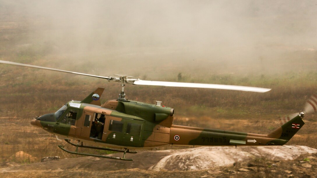 A Royal Thai Bell 212 participates in a simulate a casualty evacuation during a combined arms live fire exercise at Ban Chan Khrem, Thailand, during exercise Cobra Gold, Feb. 18, 2016. Cobra Gold  is a multinational training exercise developed to strengthen security and interoperability between the Kingdom of Thailand, the U.S. and other participating nations. 